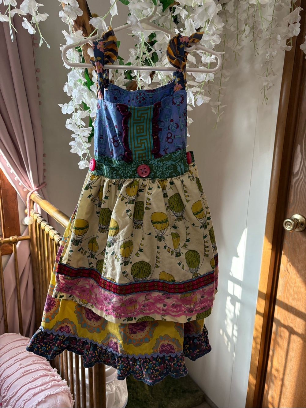 Matilda Jane Girls Multicolor Tiered Dress with Hot Air Balloon Print 🎈